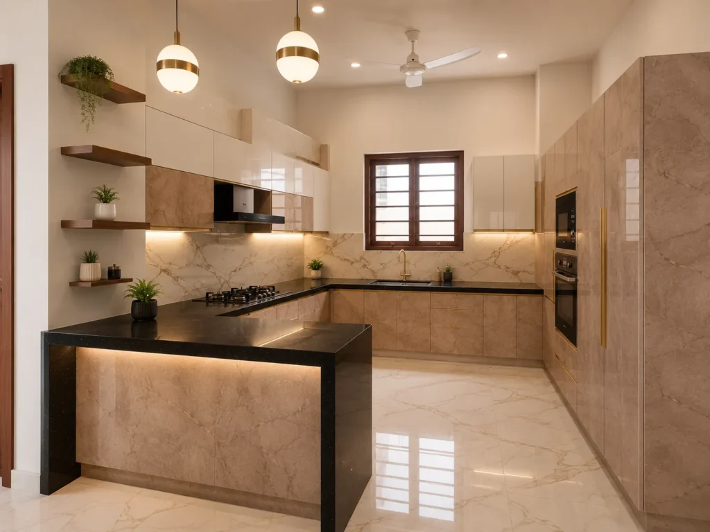 Complete kitchen renovation in Karachi with modern storage, premium appliances, and elegant finishes
