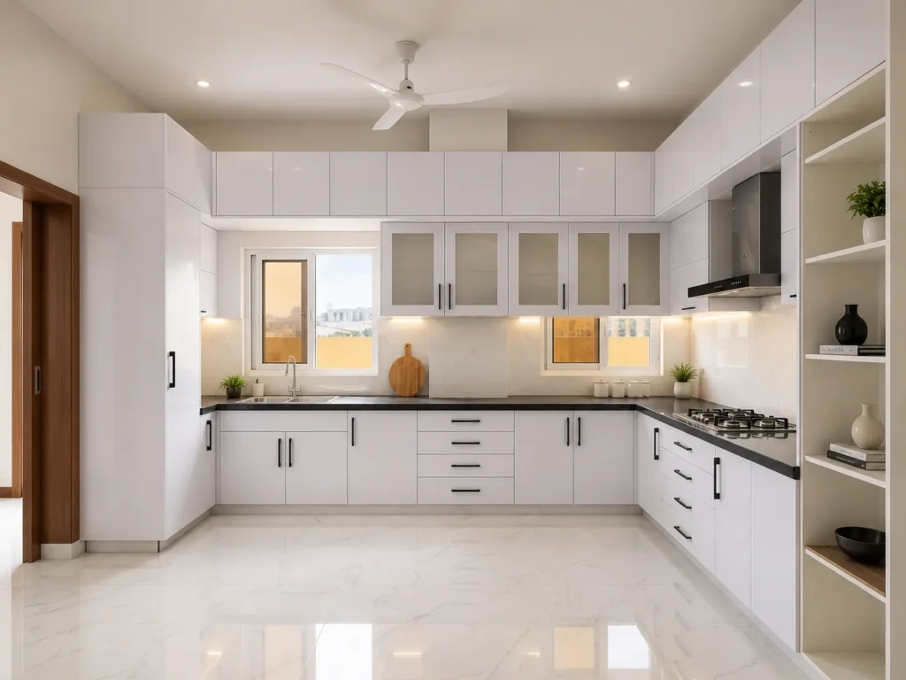Kitchen remodeling contractors in Karachi completing a modern luxury kitchen with custom cabinetry and stone countertops
