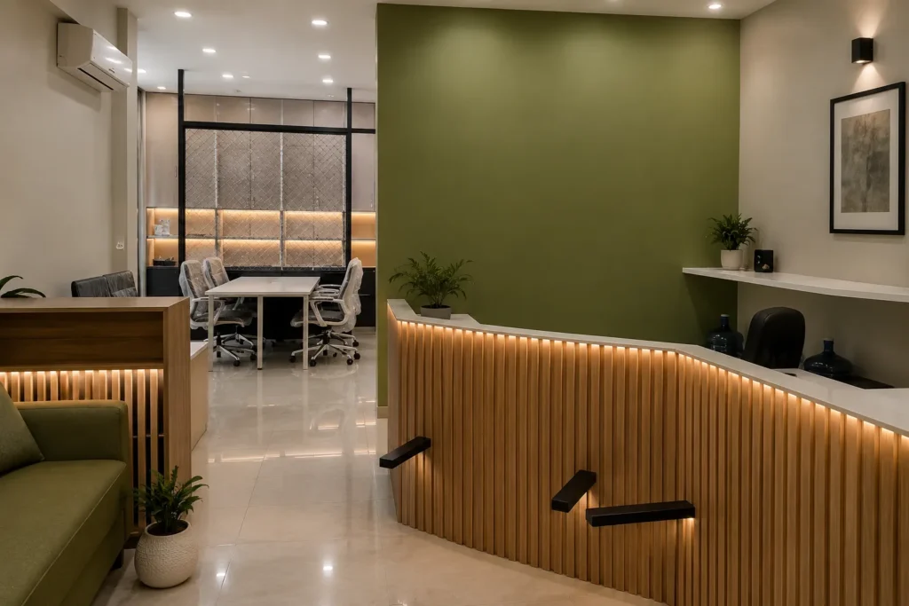 Modern office reception and workspace interior designed by Advanced Engineering in Karachi